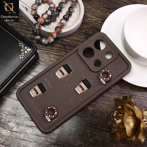 Xiaomi Redmi Note 13 Cover - Brown - D1 - Cute 3D Donut Coffee Soft Silicon Case with Camera Protection