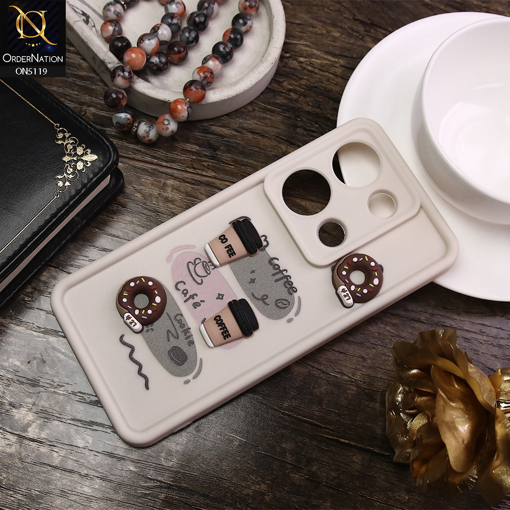 Xiaomi Redmi Note 13 Pro 4G Cover - White - D2 - Cute 3D Donut Coffee Soft Silicon Case with Camera Protection