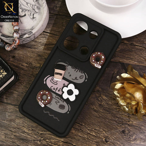 Xiaomi Redmi Note 13 Pro 4G Cover - Black - Design 2 - Cute 3D Donut Coffee Soft Silicon Case with Camera Protection