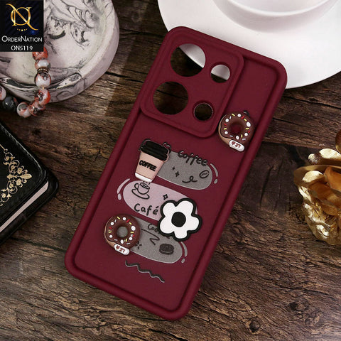 Xiaomi Poco M6 Pro 4G Cover - Maroon - Design 2 - Cute 3D Donut Coffee Soft Silicon Case with Camera Protection