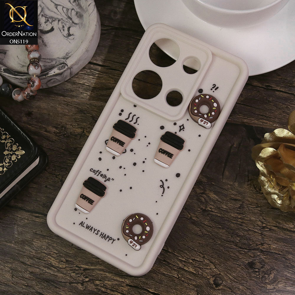 Xiaomi Poco M6 Pro 4G Cover - White - Design 1 - Cute 3D Donut Coffee Soft Silicon Case with Camera Protection