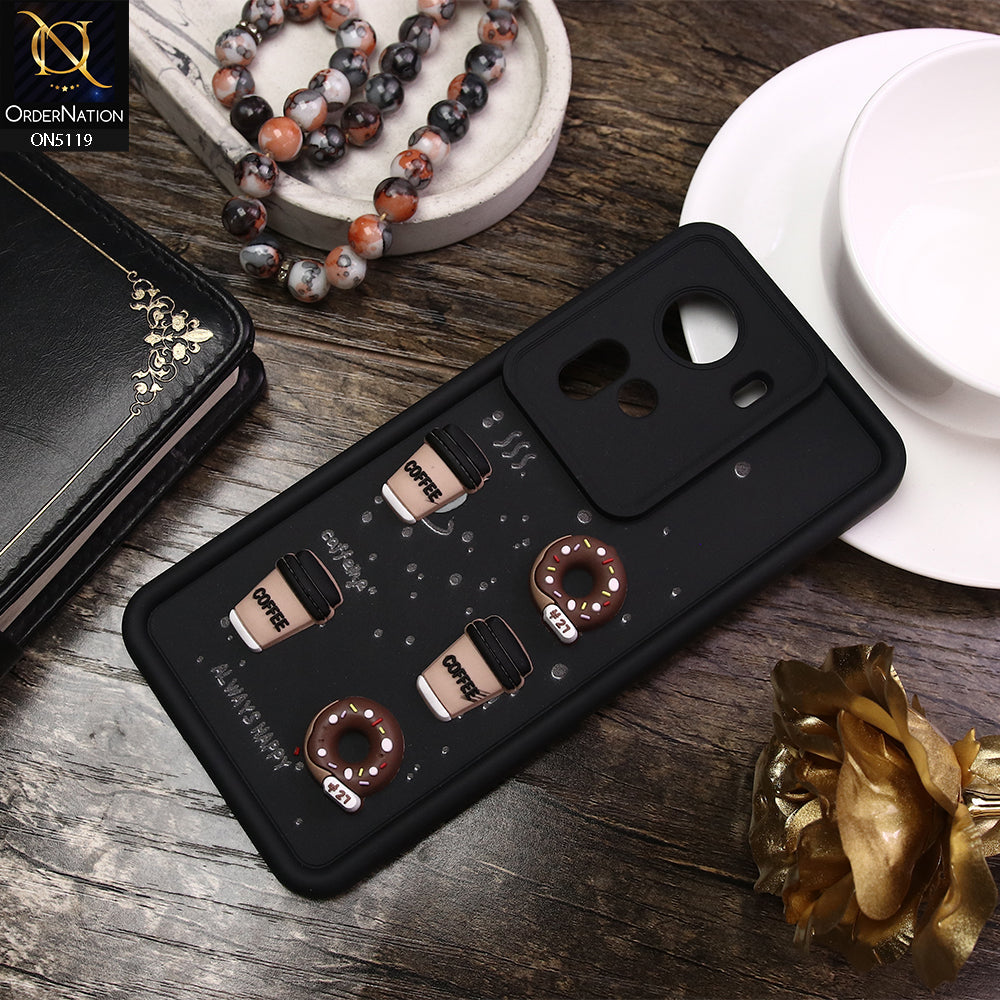 Oppo Reno 11 5G Cover - Black - D1 - Cute 3D Donut Coffee Soft Silicon Case with Camera Protection
