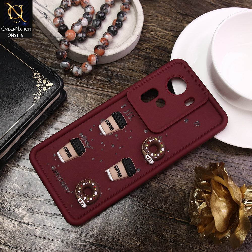 Oppo Reno Maroon Oppo Reno 11 5G Cover - Maroon - D1 - Cute 3D Donut Coffee Soft Silico ...