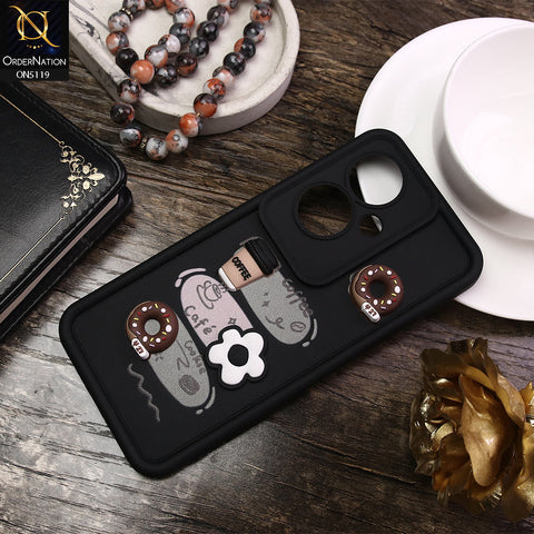Oppo Reno 11F 5G Cover - Black - D2 - Cute 3D Donut Coffee Soft Silicon Case with Camera Protection