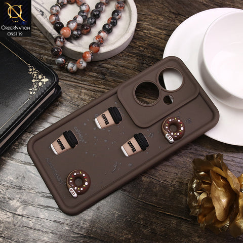 Oppo Reno 11F 5G Cover - Brown - D1 - Cute 3D Donut Coffee Soft Silicon Case with Camera Protection