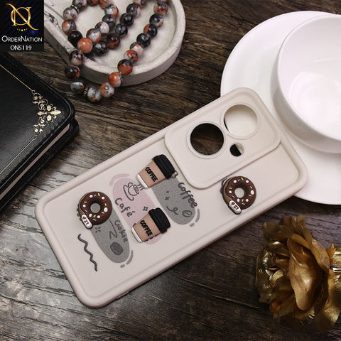 Oppo Reno 11F 5G Cover - White - D2 - Cute 3D Donut Coffee Soft Silicon Case with Camera Protection