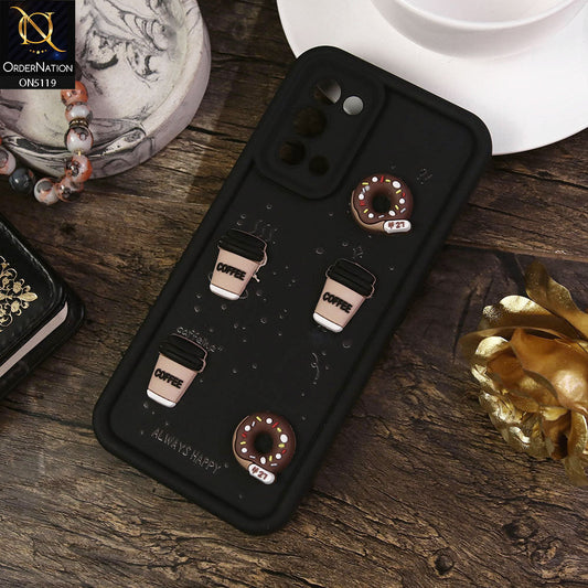 Oppo Reno 5 4G Cover - Black - Design 1 - Cute 3D Donut Coffee Soft Silicon Case with Camera Protection