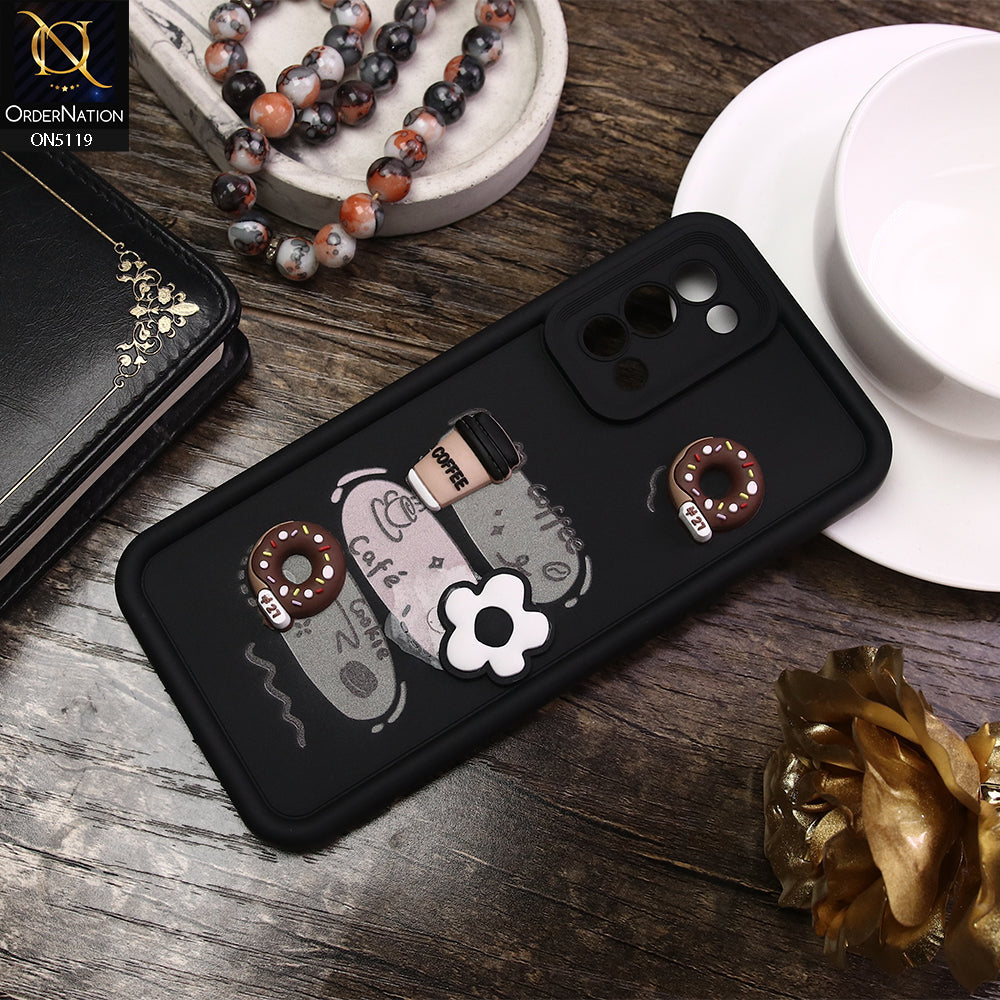 Oppo Find X3 Lite Cover - Black - D2 - Cute 3D Donut Coffee Soft Silicon Case with Camera Protection