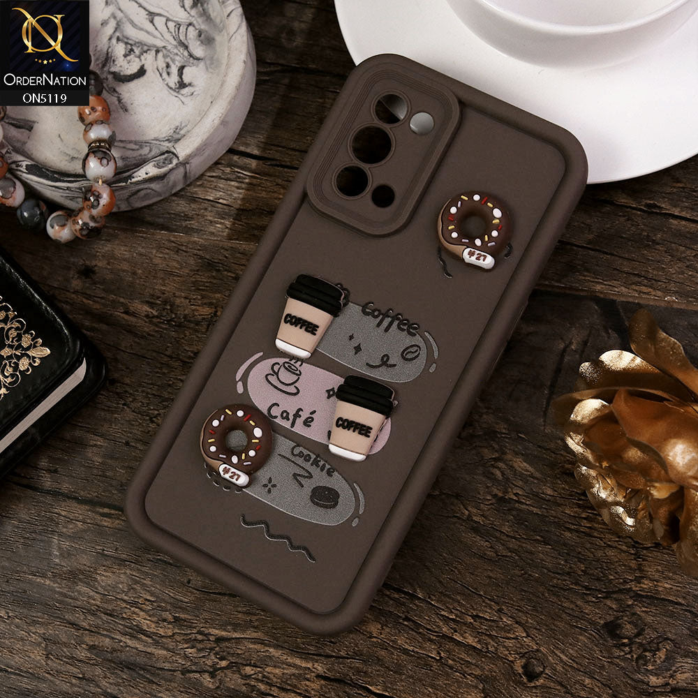 Oppo Reno 5 4G Cover - Brown - Design 2 - Cute 3D Donut Coffee Soft Silicon Case with Camera Protection