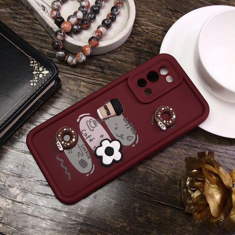 Oppo Reno 5 5G Cover - Maroon - D2 - Cute 3D Donut Coffee Soft Silicon Case with Camera Protection