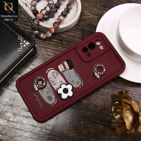 Oppo Find X3 Lite Cover - Maroon - D2 - Cute 3D Donut Coffee Soft Silicon Case with Camera Protection