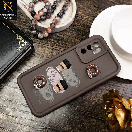 Oppo Reno 6 Cover - Brown - Cute 3D Donut Coffee Soft Silicon Case with Camera Protection