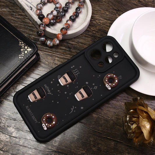 Xiaomi Redmi 12 Cover - Black - Cute 3D Donut Coffee Soft Silicon Case with Camera Protection