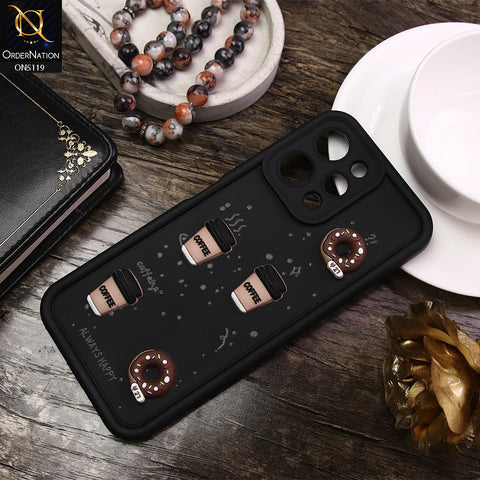 Xiaomi Redmi 12 Cover - Black - D1 - Cute 3D Donut Coffee Soft Silicon Case with Camera Protection