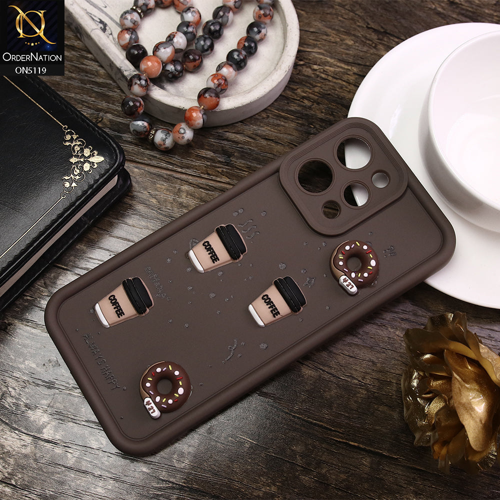 Xiaomi Redmi 12 Cover - Brown - D1 - Cute 3D Donut Coffee Soft Silicon Case with Camera Protection