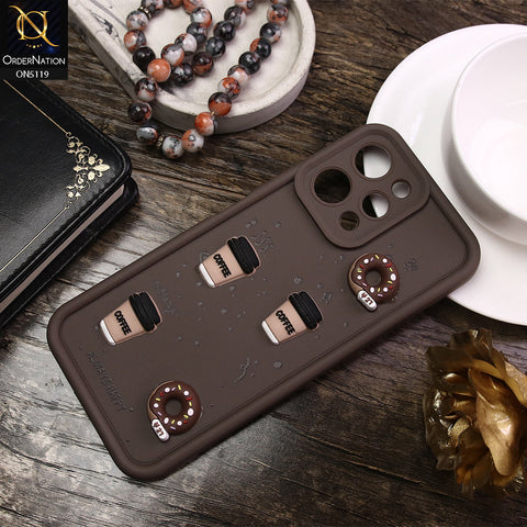 Xiaomi Redmi 12 Cover - Brown - D1 - Cute 3D Donut Coffee Soft Silicon Case with Camera Protection