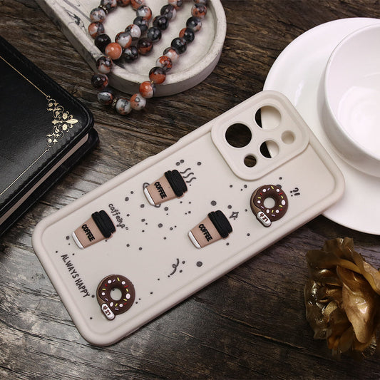 Xiaomi Redmi 12 Cover - White - Cute 3D Donut Coffee Soft Silicon Case with Camera Protection