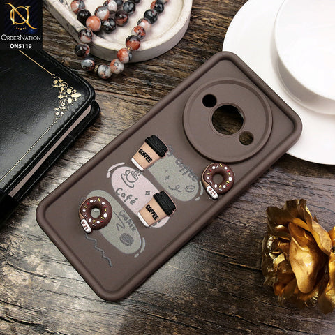 Xiaomi Redmi A3 Cover - Brown - D2 - Cute 3D Donut Coffee Soft Silicon Case with Camera Protection