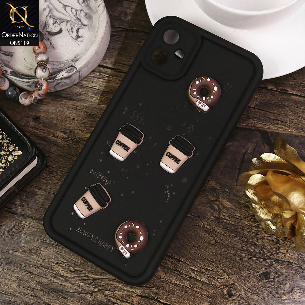 Samsung Galaxy A05 Cover - Black - Design 1 - Cute 3D Donut Coffee Soft Silicon Case with Camera Protection