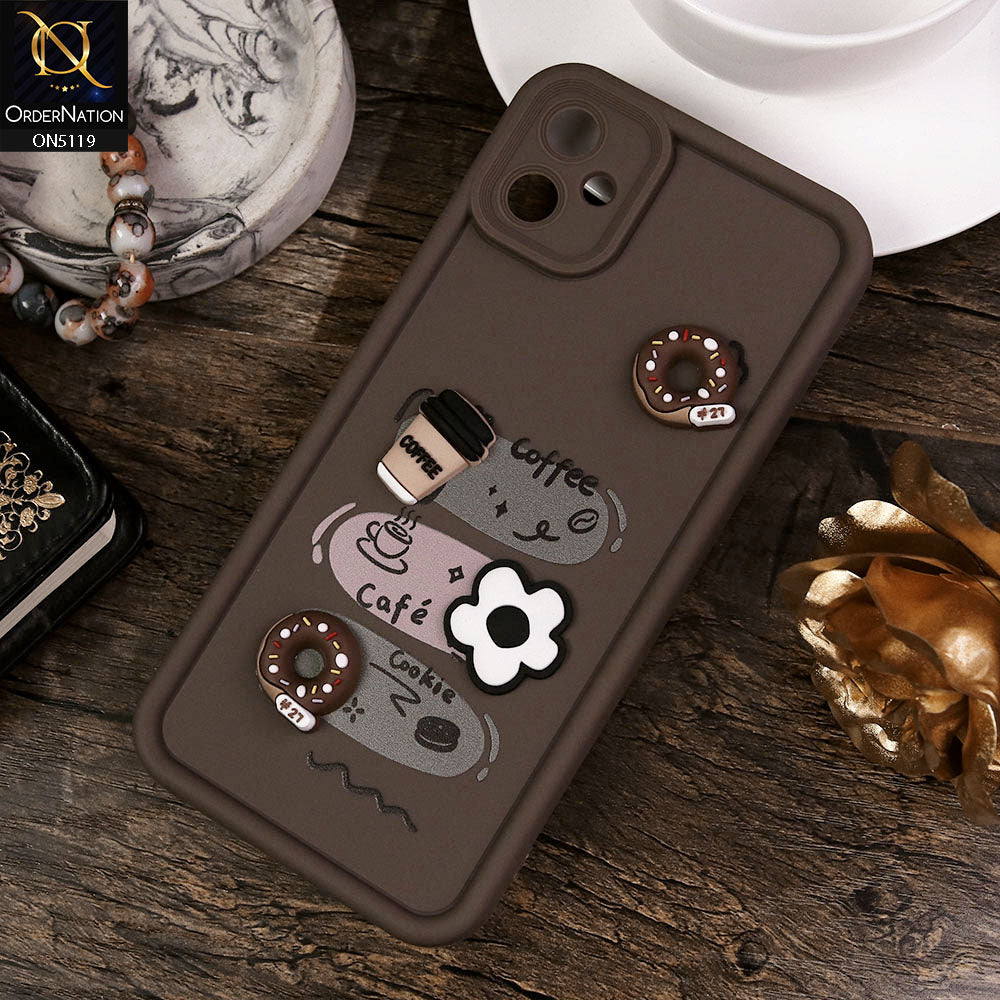 Samsung Galaxy A05 Cover - Brown - Design 2 - Cute 3D Donut Coffee Soft Silicon Case with Camera Protection