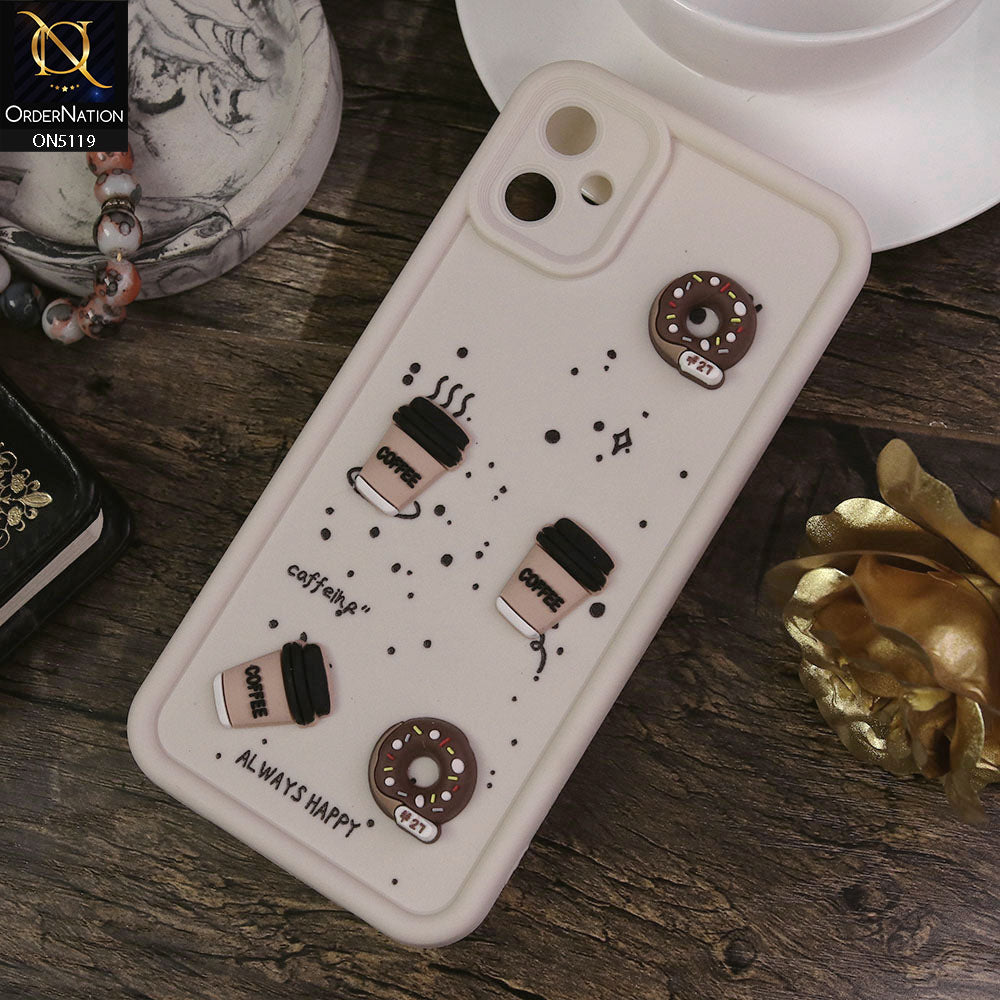 Samsung Galaxy A05 Cover - White - Design 1 - Cute 3D Donut Coffee Soft Silicon Case with Camera Protection