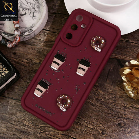Samsung Galaxy A05s Cover - Maroon - Design 1 - Cute 3D Donut Coffee Soft Silicon Case with Camera Protection