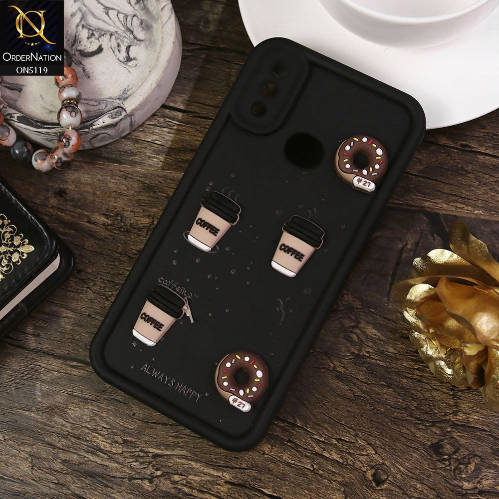 Samsung Galaxy A10s Cover - Black - Design 1 - Cute 3D Donut Coffee Soft Silicon Case with Camera Protection