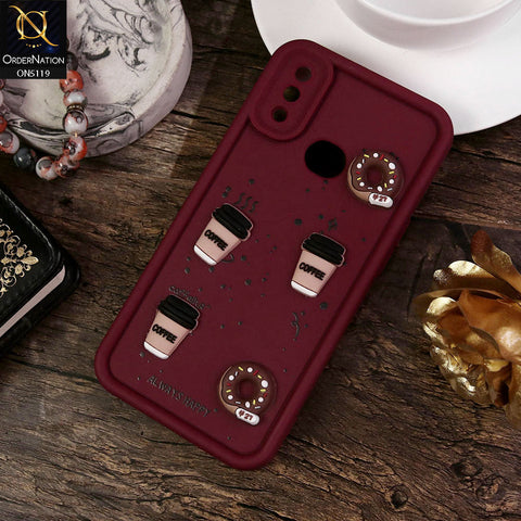 Samsung Galaxy A10s Cover - Maroon - Design 1 - Cute 3D Donut Coffee Soft Silicon Case with Camera Protection