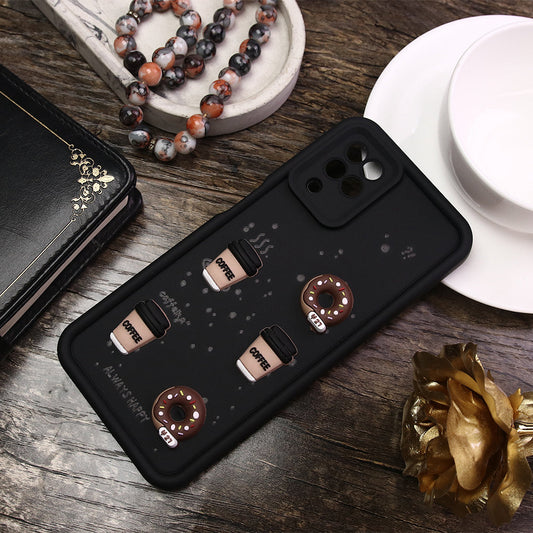 Samsung Galaxy A12 Cover - Black - Cute 3D Donut Coffee Soft Silicon Case with Camera Protection