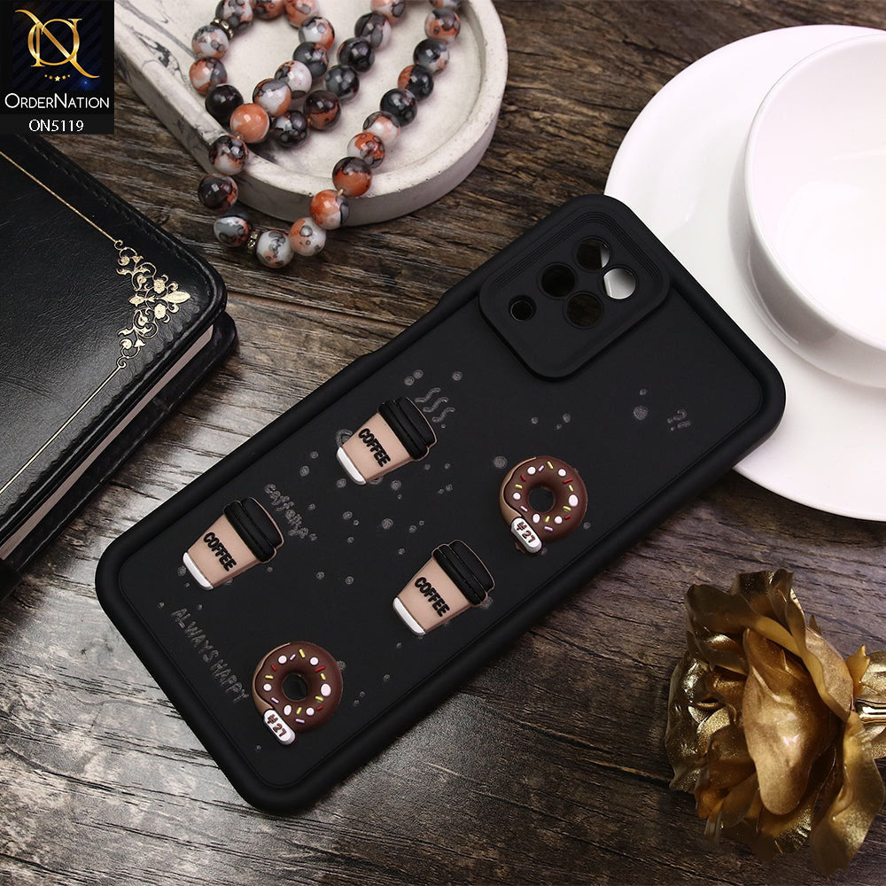 Samsung Galaxy A12 Cover - Black - D1 - Cute 3D Donut Coffee Soft Silicon Case with Camera Protection