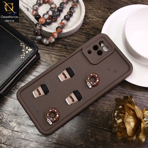 Samsung Galaxy A12 Cover - Brown - D1 - Cute 3D Donut Coffee Soft Silicon Case with Camera Protection