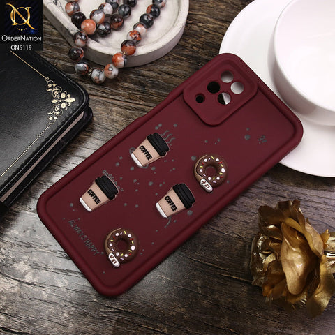 Samsung Galaxy A12 Cover - Maroon - D1 - Cute 3D Donut Coffee Soft Silicon Case with Camera Protection