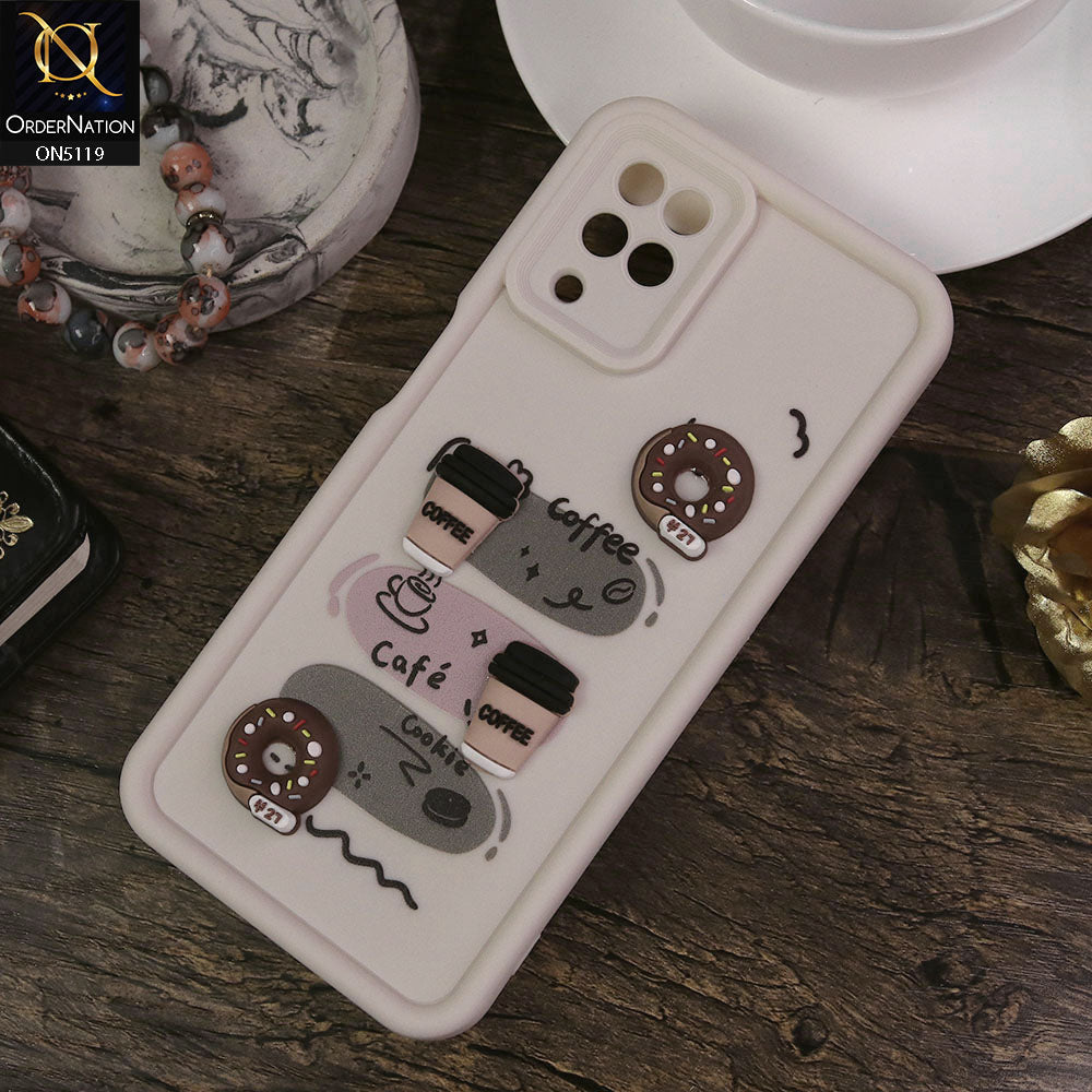 Samsung Galaxy A12 Cover - White - Design 2 - Cute 3D Donut Coffee Soft Silicon Case with Camera Protection