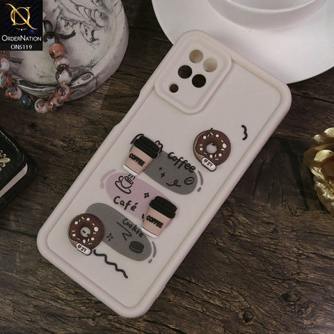 Samsung Galaxy A12 Cover - White - Design 2 - Cute 3D Donut Coffee Soft Silicon Case with Camera Protection