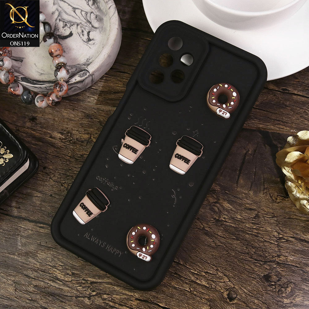 Samsung Galaxy A13 Cover - Black - Design 1 - Cute 3D Donut Coffee Soft Silicon Case with Camera Protection