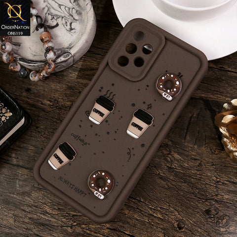 Samsung Galaxy A13 Cover - Brown - Design 1 - Cute 3D Donut Coffee Soft Silicon Case with Camera Protection