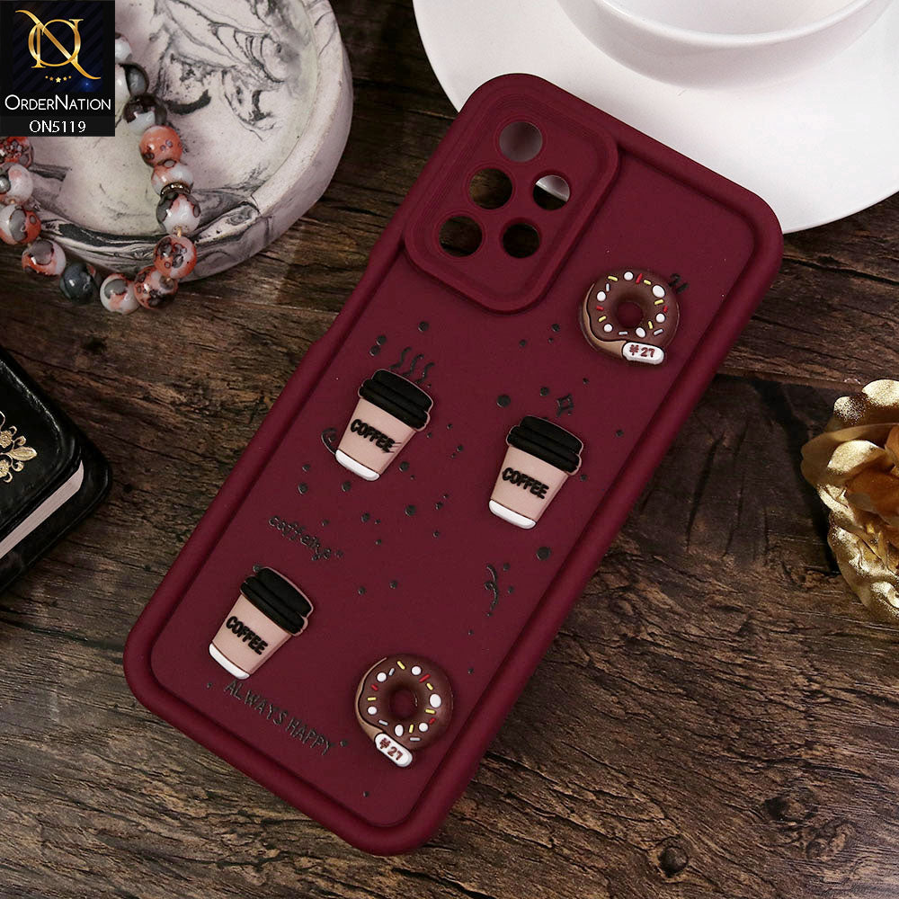 Samsung Galaxy A13 Cover - Maroon - Design 1 - Cute 3D Donut Coffee Soft Silicon Case with Camera Protection