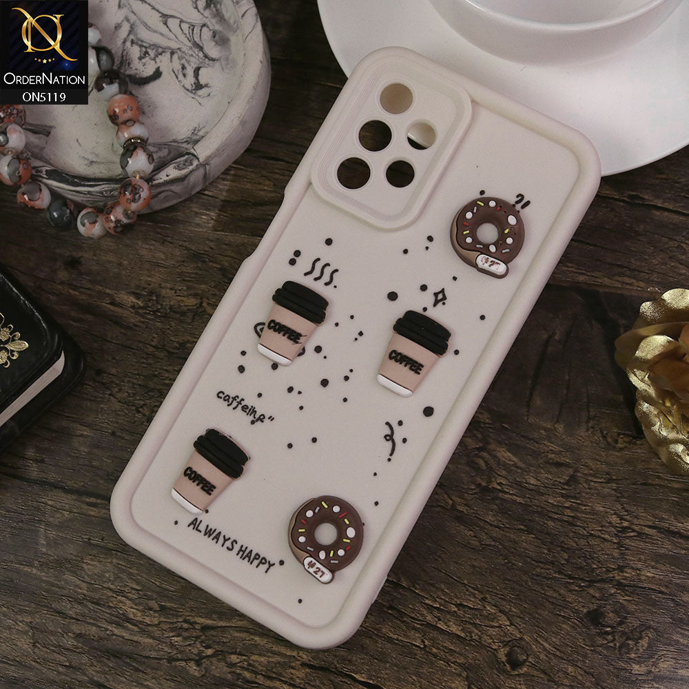 Samsung Galaxy A13 Cover - White - Design 1 - Cute 3D Donut Coffee Soft Silicon Case with Camera Protection