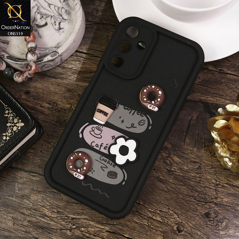Samsung Galaxy A15 4G Cover - Black - Design 2 - Cute 3D Donut Coffee Soft Silicon Case with Camera Protection