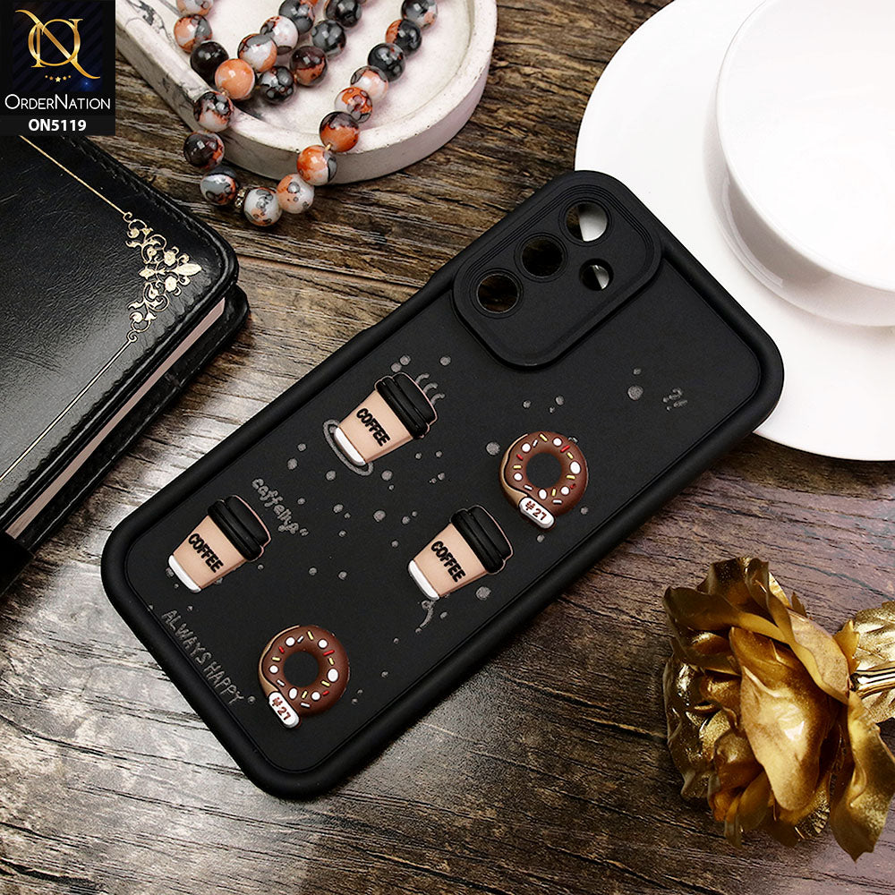 Samsung Galaxy A15 4G Cover - Black - D1 - Cute 3D Donut Coffee Soft Silicon Case with Camera Protection