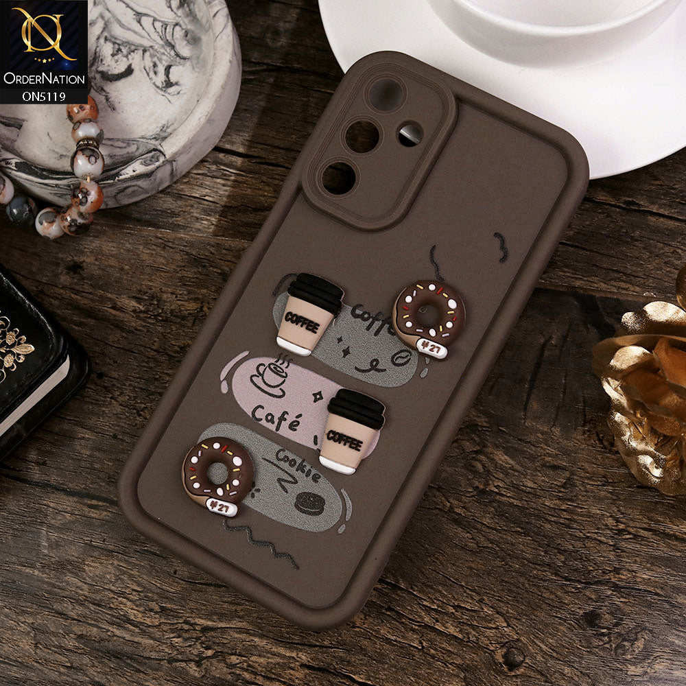 Samsung Galaxy A15 4G Cover - Brown - Design 2 - Cute 3D Donut Coffee Soft Silicon Case with Camera Protection