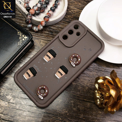 Samsung Galaxy A15 5G Cover - Brown -D1 - Cute 3D Donut Coffee Soft Silicon Case with Camera Protection