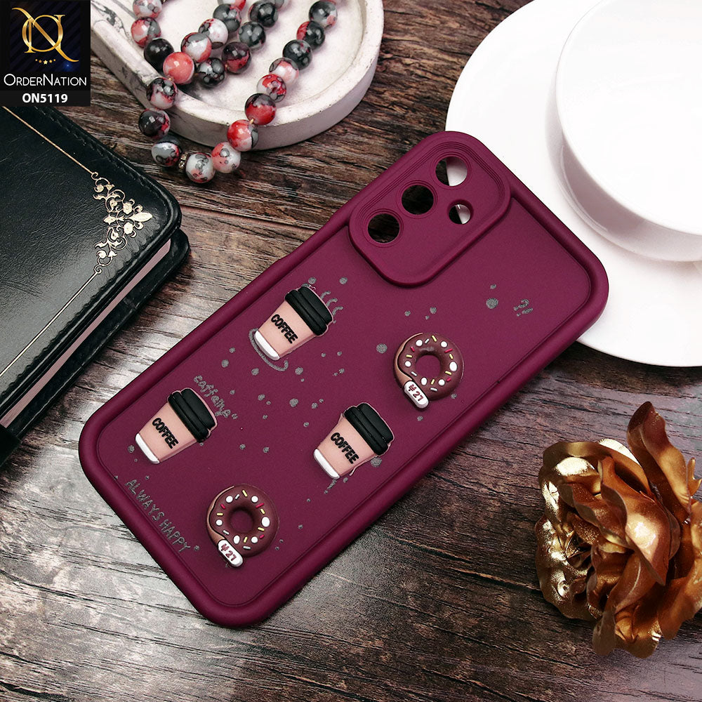 Samsung Galaxy A15 4G Cover - Maroon - D1 - Cute 3D Donut Coffee Soft Silicon Case with Camera Protection
