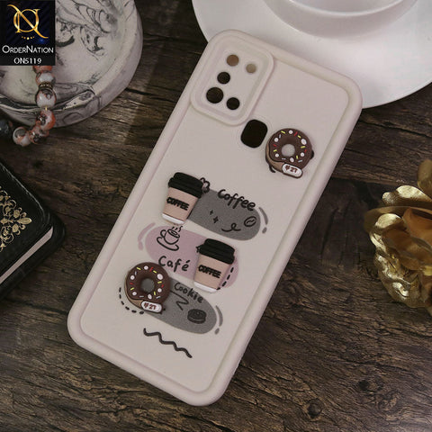 Samsung Galaxy A21s Cover - White - Design 2 - Cute 3D Donut Coffee Soft Silicon Case with Camera Protection