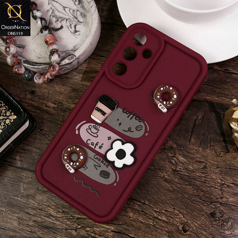 Samsung Galaxy A25 5G Cover - Maroon - Design 2 - Cute 3D Donut Coffee Soft Silicon Case with Camera Protection