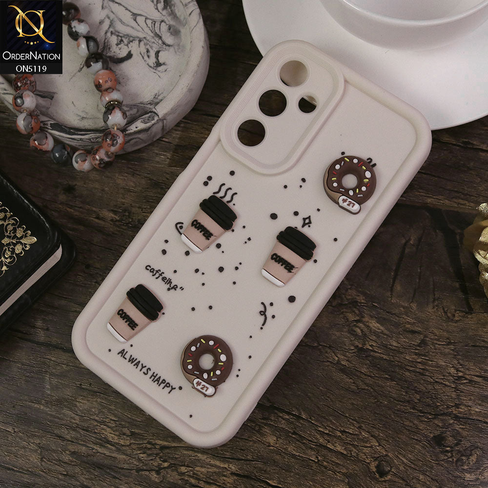 Samsung Galaxy A25 5G Cover - White - Design 1 - Cute 3D Donut Coffee Soft Silicon Case with Camera Protection