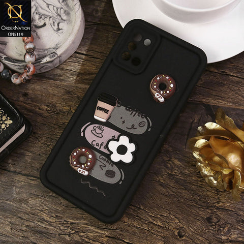 Samsung Galaxy A31 Cover - Black - Design 2 - Cute 3D Donut Coffee Soft Silicon Case with Camera Protection