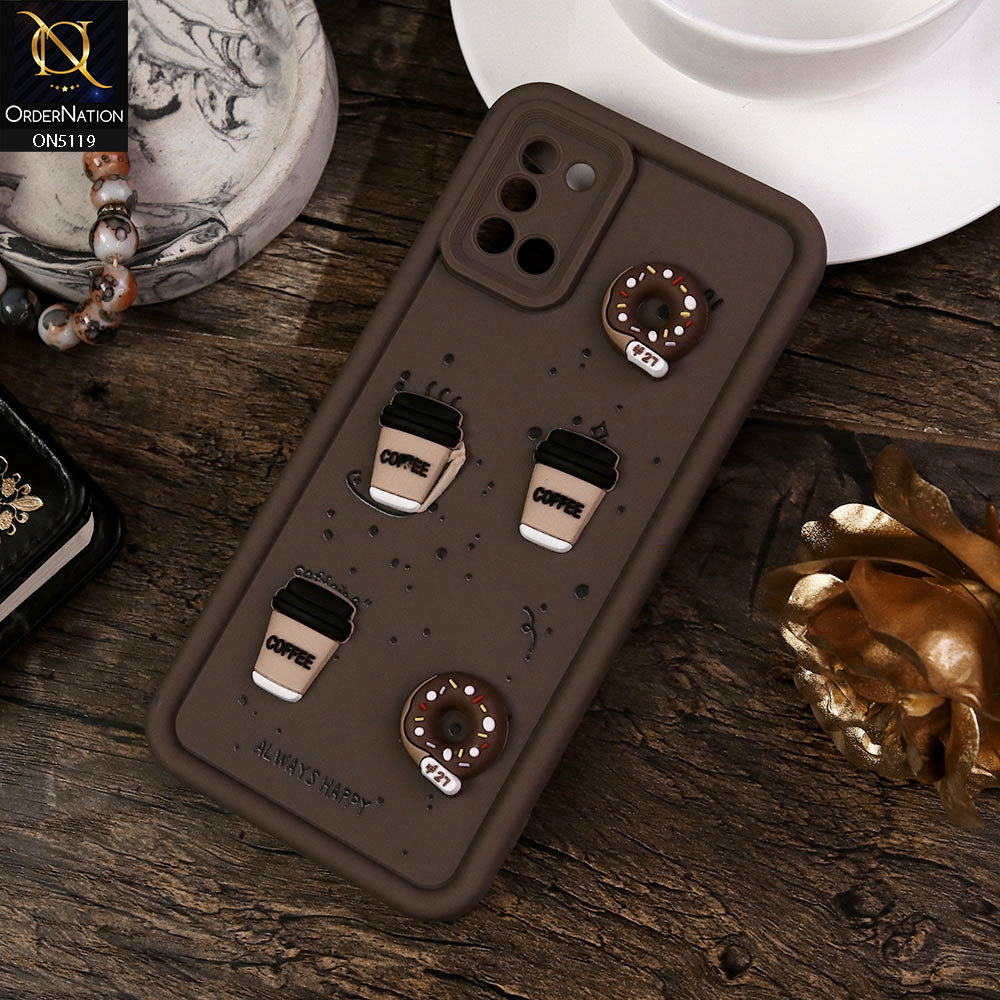 Samsung Galaxy A31 Cover - Brown - Design 1 - Cute 3D Donut Coffee Soft Silicon Case with Camera Protection