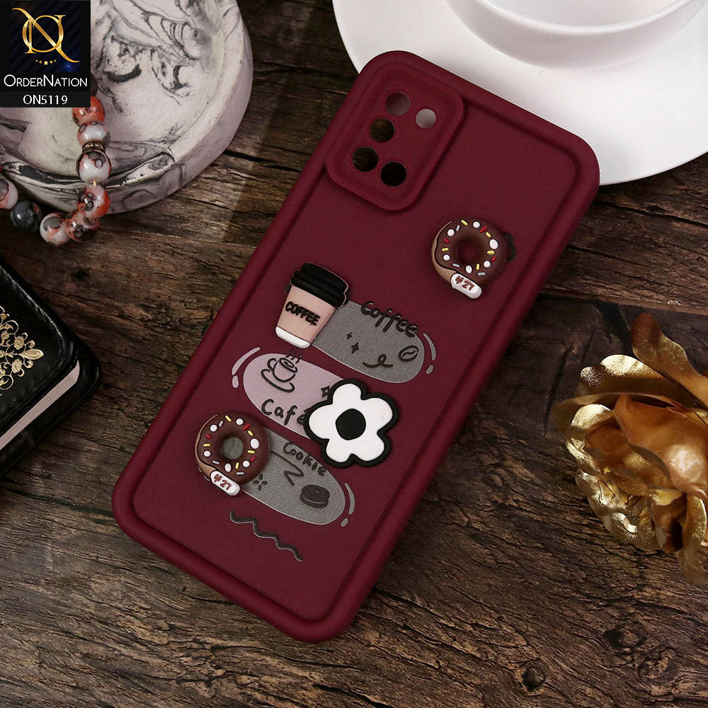 Samsung Galaxy A31 Cover - Maroon - Design 2 - Cute 3D Donut Coffee Soft Silicon Case with Camera Protection