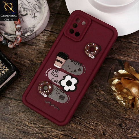 Samsung Galaxy A31 Cover - Maroon - Design 2 - Cute 3D Donut Coffee Soft Silicon Case with Camera Protection